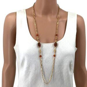 Vintage Sarah Coventry Necklace Gold Tone Chain Brown Beaded